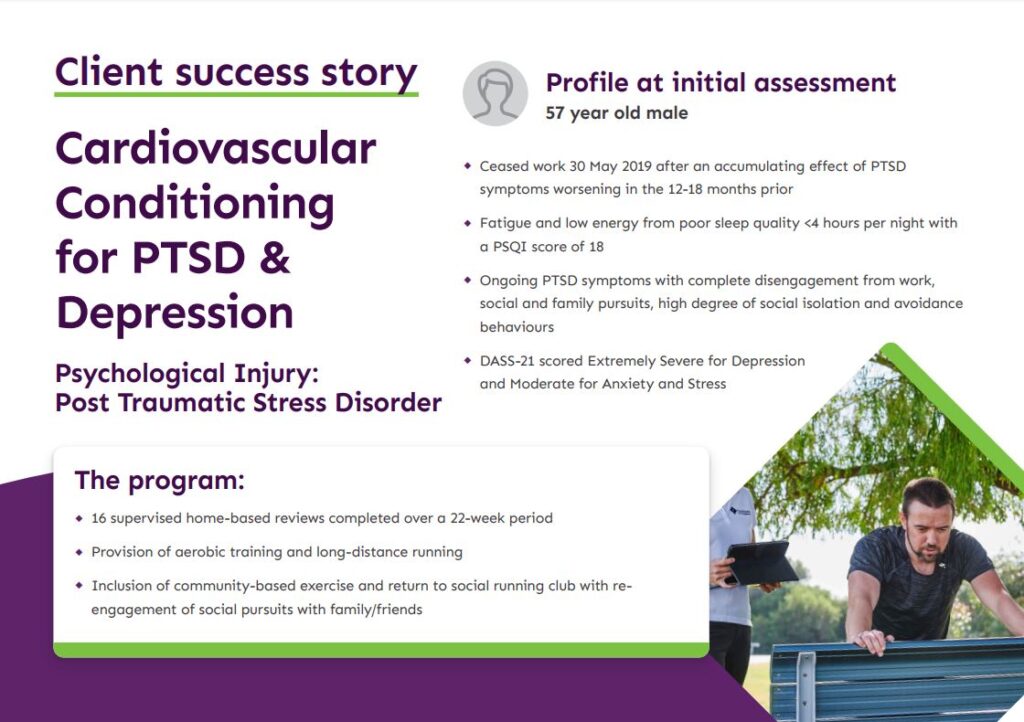 Mental Health mage depicting cardiovascular exercises designed to improve mental health for individuals with PTSD and depression.